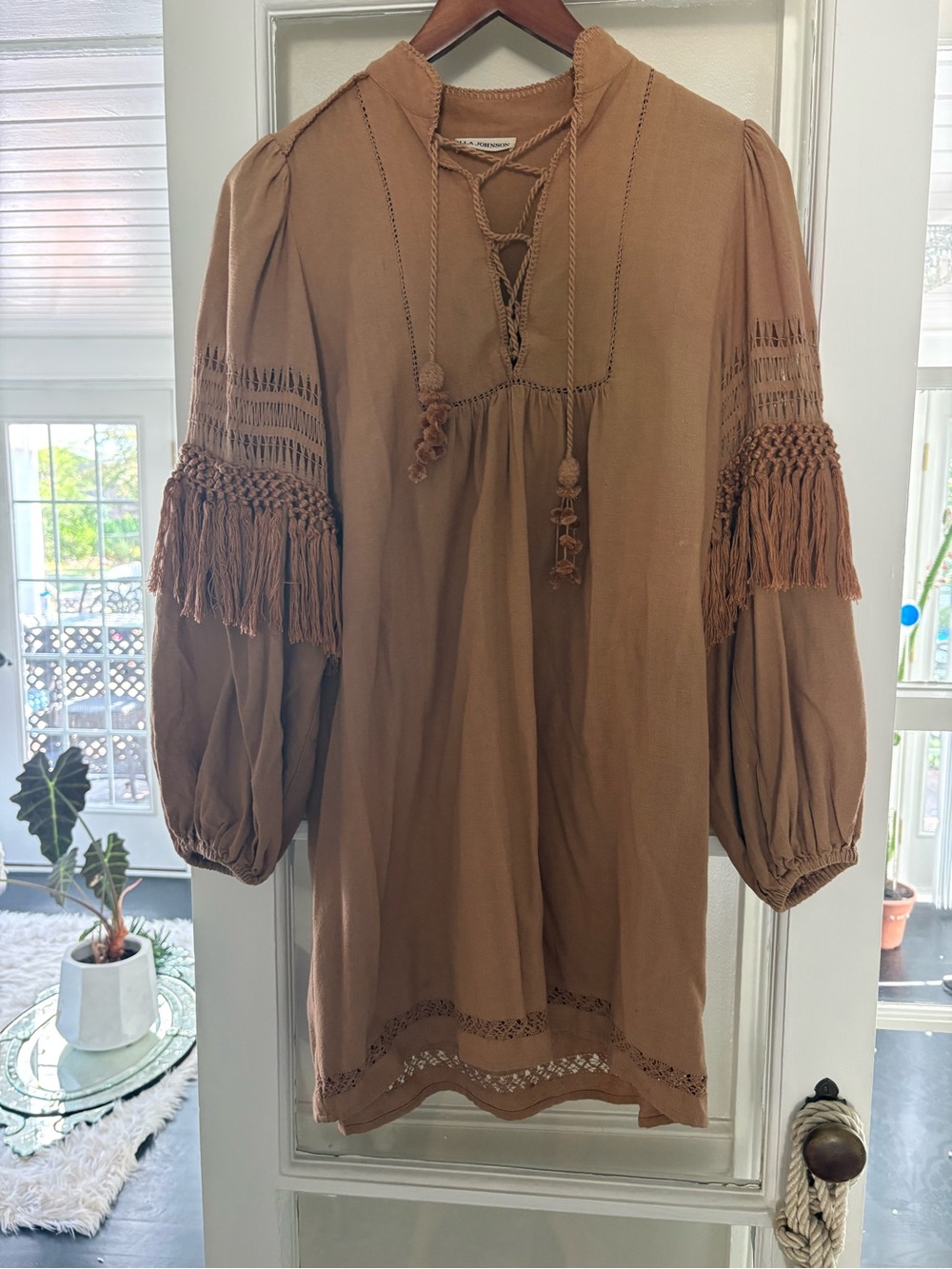 Ulla Johnson Brown Tassel-Detail Mini Dress